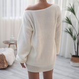 Lounge Boat Neck Loose Long Sleeve Super Short Sweater Dress