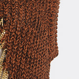 Metal Chain Ripped Detail Crew Neck Brown Marled Ribbed Knit Sweater Vest