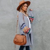 Multicolor Striped Long Sleeve Open Front Knit Cardigan