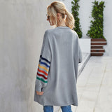 Multicolor Striped Long Sleeve Open Front Knit Cardigan