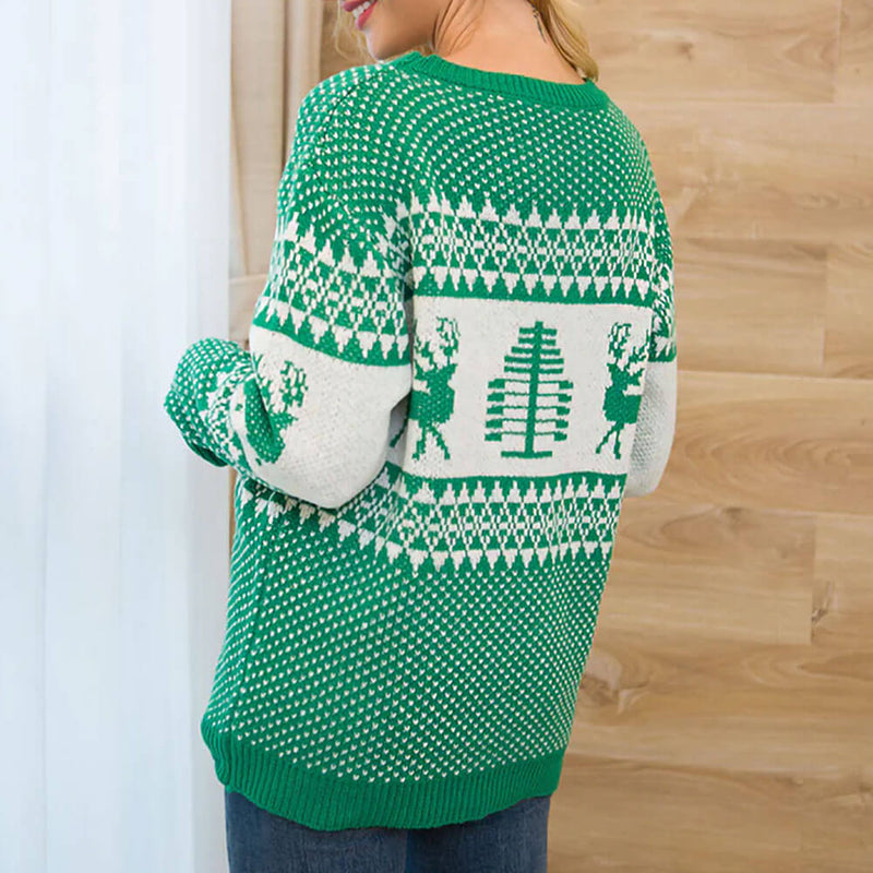 Nordic Fair Isle Reindeer Crew Neck Pullover Christmas Sweater