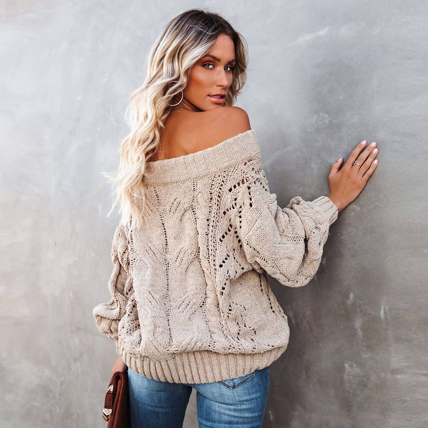 Oversized Off The Shoulder Chunky Cable Knit Pullover Sweater Fox Sweaters