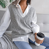 Pretty V Neck Textured Pointelle Cable Knit Pullover Sweater Vest