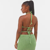 Sexy Backless Sleeveless Green Crochet Knit Super Cropped Halter Top