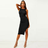 Sexy Twisted Cutout Crew Neck Sleeveless Rib Knit Bodycon Midi Dress