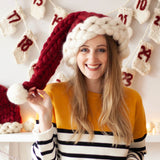 Slouchy Pom Pom Hand Knit Chunky Yarn Dark Red Christmas Santa Hat