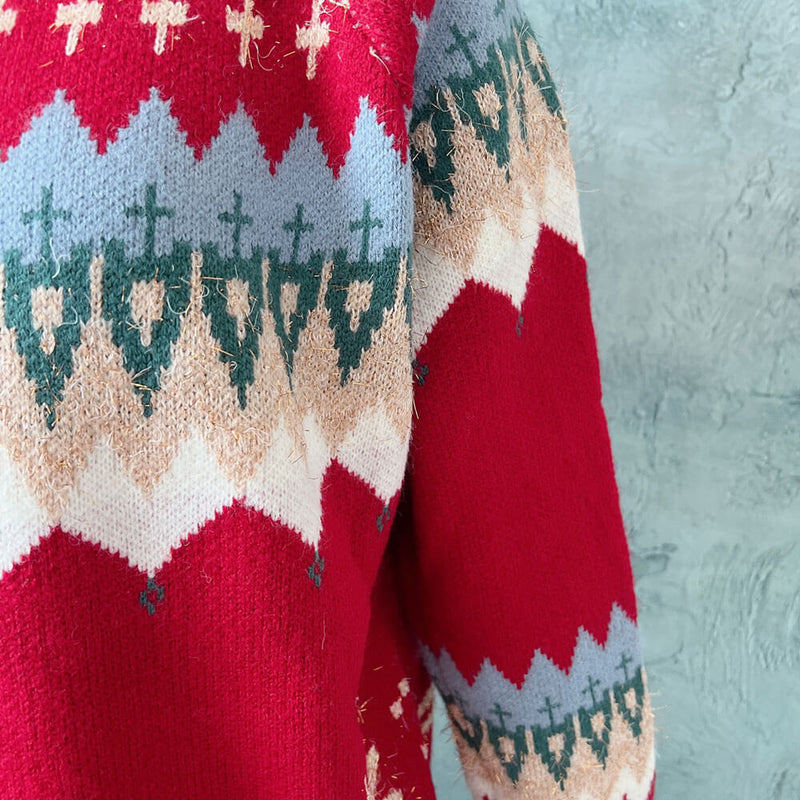 Sparkly Lurex Nordic Fair Isle Eyelash Christmas Pullover Sweater