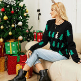 Sparkly Sequin Christmas Tree Print Pullover Holiday Sweater