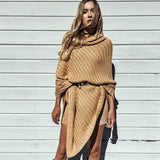 Stylish Diagonal Striped Cowl Neck Triangle Poncho Sweater