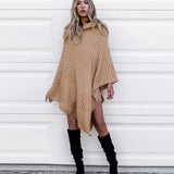 Stylish Diagonal Striped Cowl Neck Triangle Poncho Sweater