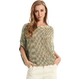 Textured Dolman Short Sleeve Boat Neck Marled Knit Pullover Sweater