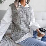 Trendy Crew Neck Textured Pointelle Cable Knit Pullover Sweater Vest