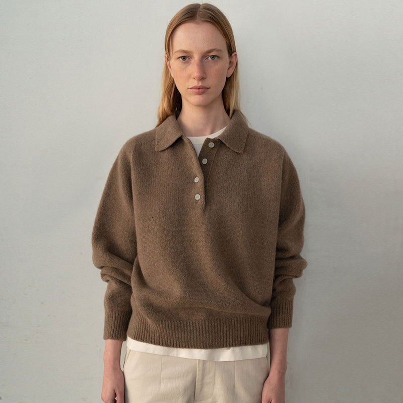 Trendy Half Button Oversized Pullover Wool Collared Sweater