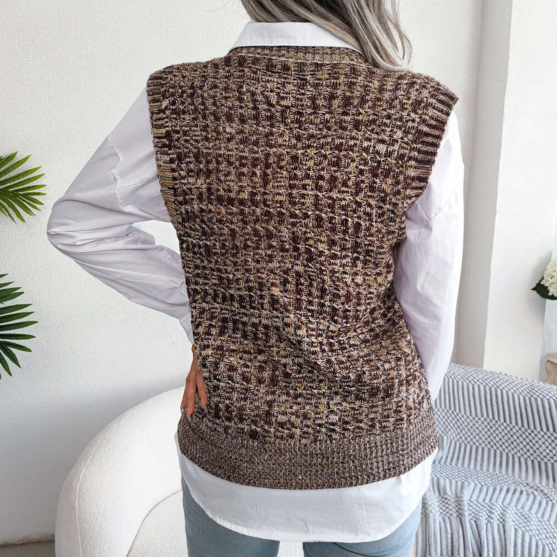 Unique V Neck Pullover Marled Cable Knit Sweater Vest