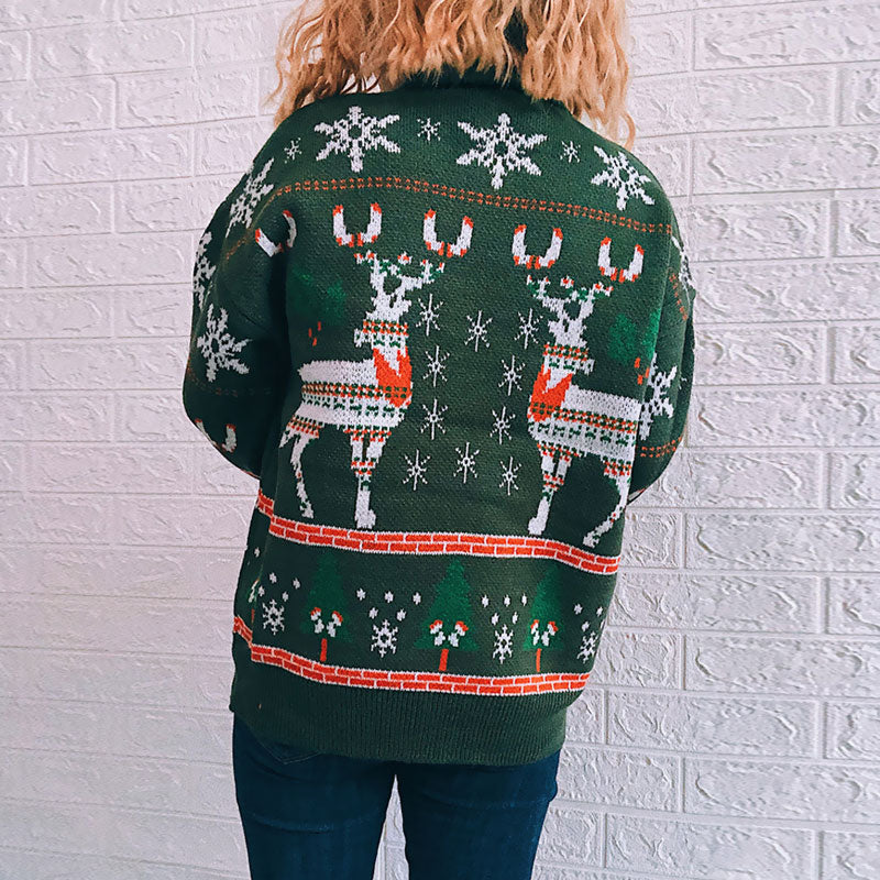 Vintage High Neck Nordic Fair Isle Reindeer Christmas Sweater