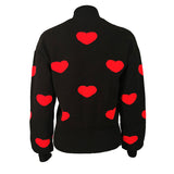 Vintage Black High Neck Pullover Long Sleeve Heart Jacquard Knit Sweater
