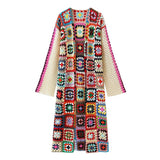 Vintage Long Sleeve Multicolored Crochet Granny Square Duster Cardigan
