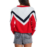 Vintage Red Oversized Crew Neck Color Block Chevron Knit Sweater