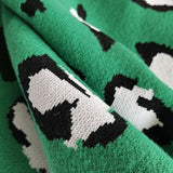 Vintage Green Oversized V Neck Button Up Animal Intarsia Knit Cardigan