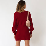 Vintage Wrap Off The Shoulder Chunky Cable Knit Sweater Mini Dress