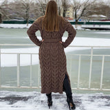 Winter Chunky Cable Knit Side Slit Open Front Belted Duster Cardigan