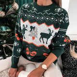 Winter Fair Isle Crew Neck Christmas Motif Pullover Sweater
