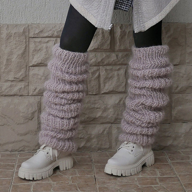 Winter Solid Color Slouchy Thigh High Chunky Knit Leg Warmers